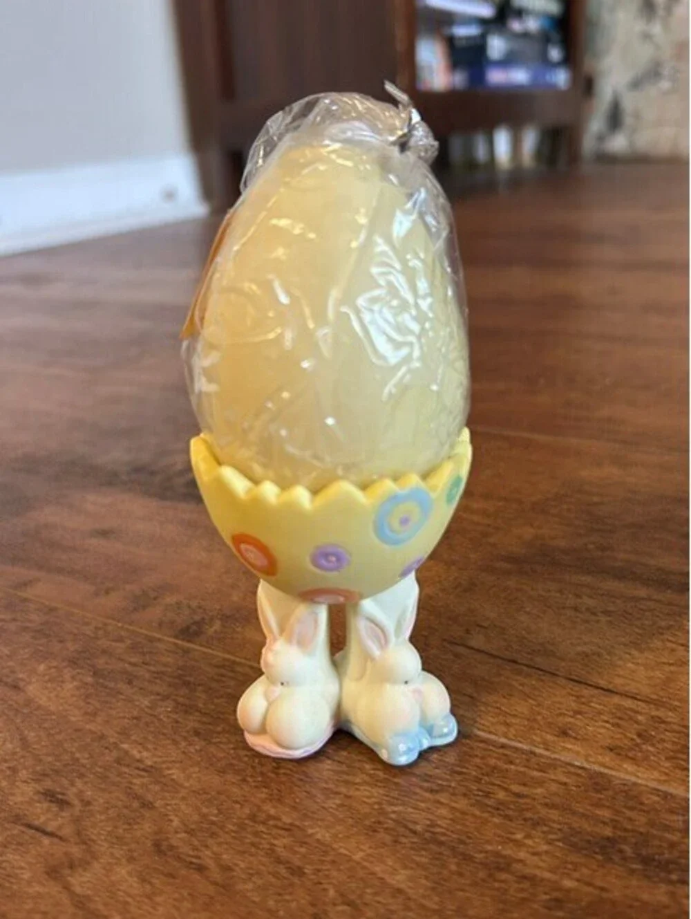 Vintage Ceramic Egg Cup with Bunny Legs and Candle